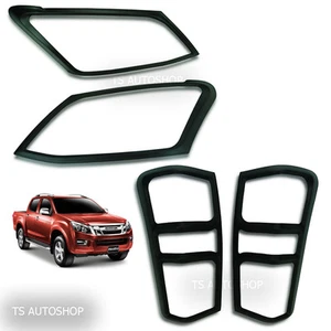 MATTE BLACK SET HEAD TAIL LIGHT LAMP COVER TRIM FIT ISUZU D-MAX DMAX 2012-2015 - Picture 1 of 3