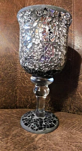 Glas Kelch Vase Windlicht  Mosaik silber anthrazit schick Deko guter Zustand - Bild 1 von 5
