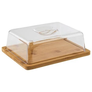 Servierplatte + Haube Käseplatte Aufschnittplatte Tablett Bambus 18,5 x 24 cm - Bild 1 von 4