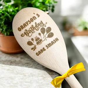 Personalised Engraved Wooden Spoon 1st Birthday Cake Smash Baby Prop Keepsale - Picture 1 of 1
