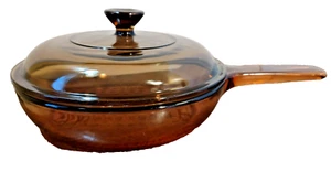 VINTAGE AMBER VISION CORNING WARE USA 6" SKILLET WAFFLE BOTTOM & Lid - Picture 1 of 8