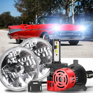 2PC 7" Inch Round LED Headlights Hi/LO Sealed Beam for Chevy Bel Air 1955-1957 - Picture 1 of 15
