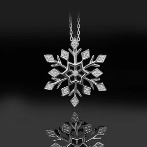 Round Cut Simulated Diamond Women's Snowflake Pendant In 14K White Gold Plated - Picture 1 of 4