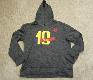 FC Barcelona Hoodie Youth Large Gray Boys Messi Pullover Soccer Sweatshirt Logo - Picture 1 of 24