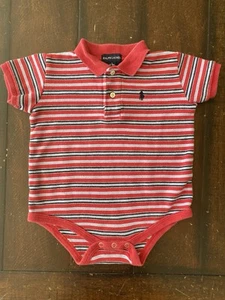 Vintage Ralph Lauren 12-18 Monate Baby Einteiler Kurzarm Druckknöpfe rote Streifen - Bild 1 von 13
