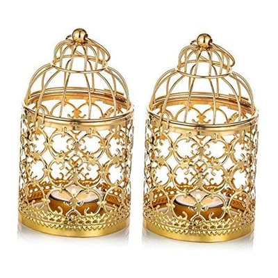 Linterna colgante para jaula de pájaros con candelabro de metal pequeño de 2 piezas, vintage 2 piezas dorada Foto 1 de 4