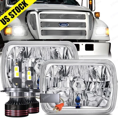 For Ford L9000 1981-1997 Pair 5X7" 7x6" H/L Square Headlight H4 Bulb White 6000K - Image 1 of 4