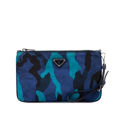 Bolso sin asas de tela de nailon azul auténtico Prada Tessuto camuflaje Foto 1 de 4