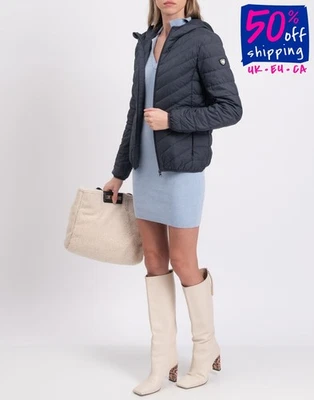 RRP €315 EMPORIO ARMANI EA7 Down Quilted Jacket Size XS Blue Logo Patch Hooded - Image 1 of 4