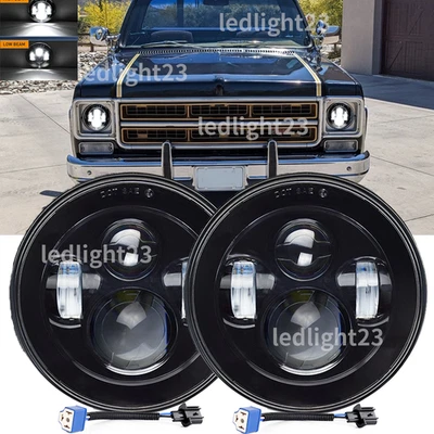 2Pc 7" Round LED Headlights Hi-Lo beam 220W Fit GMC C15 C25 G15 Deluxe Truck - Image 1 of 4