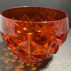 Vintage Indiana Glas Monticello 1966 Bernstein in einer rot orange Obstschale 7" - Bild 1 von 5