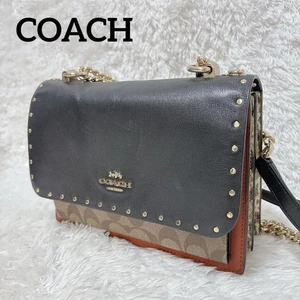 Vintage Coach Schultertasche Leder Handtasche Schwarz Beige Crossbody Gold Hardware - Bild 1 von 24