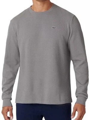 Nueva Camisa Pijama Térmica Para Hombres Lacoste Croc Logo Crew Waffle Gris Negra XXL Foto 1 de 3