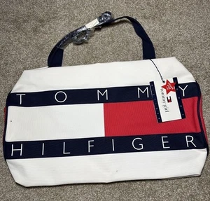 Vintage 90’s Tommy Hilfiger Color Block Duffle Bag Red White & Blue Double Sided - Bild 1 von 7