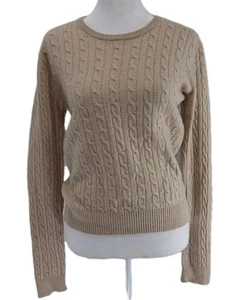 Aqua Cashmere Rundhalsausschnitt Kaschmir Zopfmuster Pullover Damen Medium Haferflocken Beige Preppy  - Bild 1 von 10