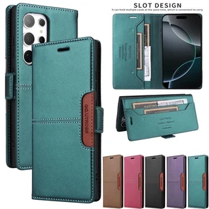 For Samsung S25 Ultra S24 S23 RFID Blocking Leather Wallet Case Flip Stand Cover - Picture 1 of 17