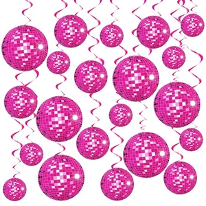 48 Stück Rosa Discokugel Hängewirbel 70er Singles Retro Mottoparty Deko... - Bild 1 von 6