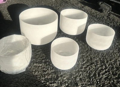 Nuanchu 5 Pcs Crystal Singing Bowls w/ 5 Mallets + (2) Carrying cases  - Image 1 of 4