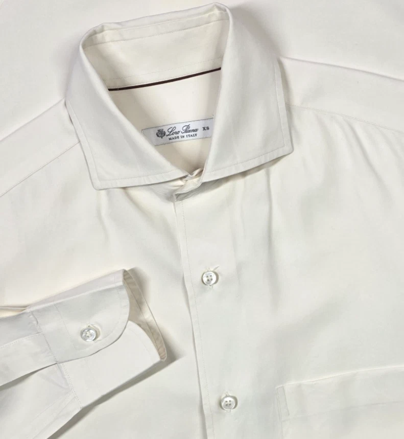 Camisa Loro Piana Manga Larga Seta Seda Abotonada Manga Larga Hombres XS Marfil Blanco Foto 1 de 4