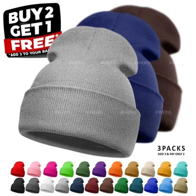Beanie Hat Cap Plain Knit Skull Cuffed Winter Warm Slouchy Men Women Classic CF - Image 1 of 4