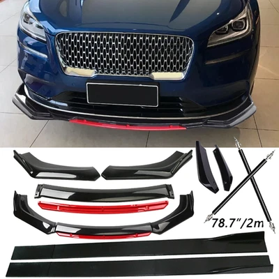 For Lincoln MKZ U Front Bumper Lip Chin Splitter Spoiler Side Skirt Black Red Foto 1 de 4