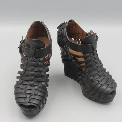 GIVENCHY Black Leather Weaving Open Toe Wedge Sandals for Women - 235MM - Image 1 of 4