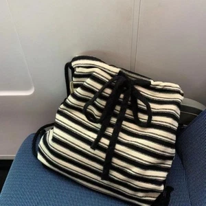 Simple Drawstring Backpack Leisure School Bag Casual Striped Backpack Student - Picture 1 of 12