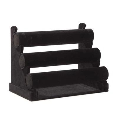 3-Tier Velvet Bracelet Holder Stand and Organizer - Jewelry Display Rack (Black) - Image 1 of 4