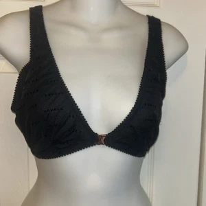 Savage x Fenty Sheer Lace Spell-Out Bra Bralette Front Close Womens Black Sz L - Picture 1 of 11
