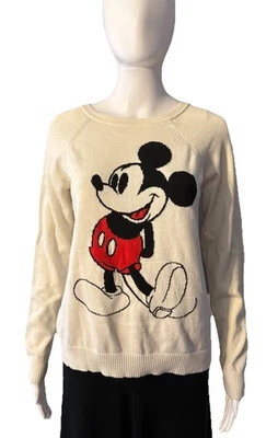 Suéter de Colección Disney Mickey Mouse 100% Algodón Marfil Pullover Dibujos Animados Feliz Talla M Foto 1 de 4