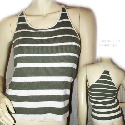 Regata feminina Old Navy Racerback M roupa ativa academia esportes listrada branca verde - Imagem 1 de 4