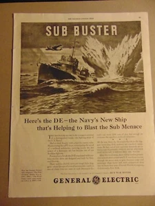 1943 DESTROYER ESCORT SUB BUSTER WWII GENERAL ELECTRIC vintage print ad - Picture 1 of 1