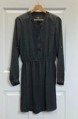 NUEVO SIN ETIQUETAS Mossimo Negro Convertible Pestaña Enrollable Cuello en V Cintura Elástica Cami Camisa Vestido, S Foto 1 de 4