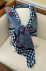 Talbots Summer Cotton Scarf Wrap Blue White Check Red Flowers 72 x 27 inches
