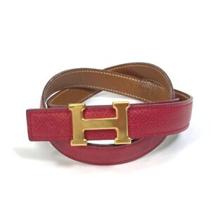 HERMES H belt  belt Epsom Red x Brown/GoldHardware