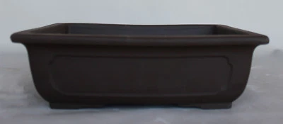 Japanese Dark Brown Unglazed Rectangle 15.5"L x 11"W x 4"H Ceramic Bonsai Pot - Image 1 of 2