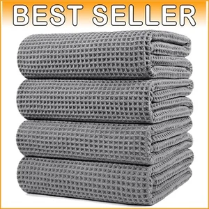 Luxurious Quick Dry Oversize Bath Towels 30x60 - 4 Pack in Gray Waffle Weave - Picture 1 of 8