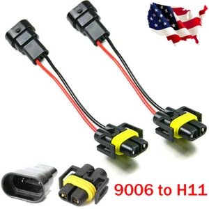 2x 9006 Sockets To H11 Bulbs Adapter Headlight Conversion Wire Pigtail Connector - Picture 1 of 8