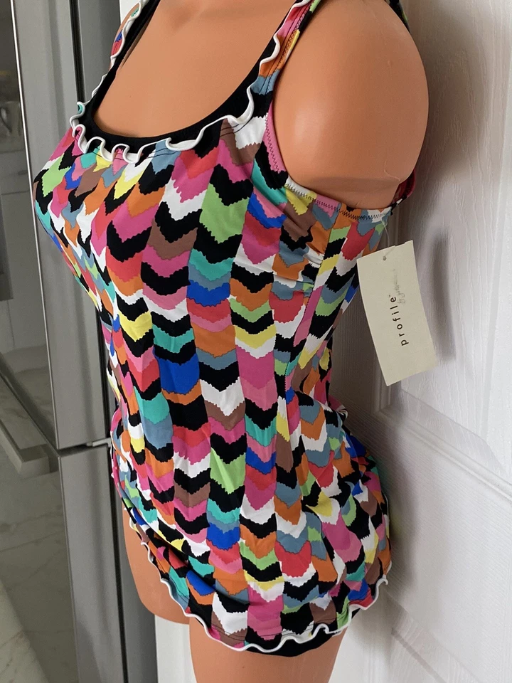 Profile by Gottex Sz 38D Tankini Top Sz 8 or 12 Bikini Bottom Black/Multi NWT - Image 1 of 4