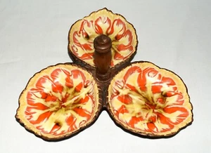 Bandeja de aperitivos vintage Treasure Craft Hawaii cerámica esmaltada 3 hojas mango de madera - Imagen 1 de 5