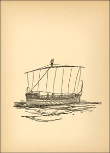 1924 Vintage Print Greek Galley 500 BC Old Ship Vessel Craft Boat Sail Navy Sea - Picture 1 of 3
