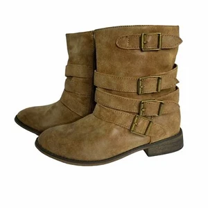Breckelles Ankle Boots 6 Brown Side Zip Low Heel Buckle Details - Picture 1 of 8