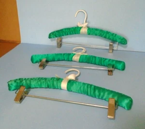3 Green Satin Padded Hangers With Clips for Skirts Pants - Picture 1 of 2