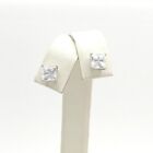 14k White Gold Princess Cut Swarovski Crystal Stud Earrings New