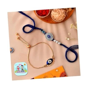 Bhaiya Bhabhi Evil Eye Rakhi Set for Brother Designer for Unisex Adult Rakshaban - Picture 1 of 2