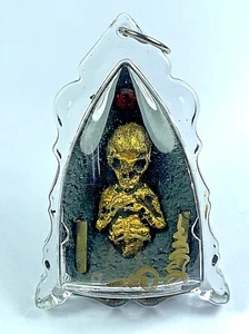 HOLY VOODOO PRAI KUMAN SKELETON GOLD LEAF GEM TAKRUT YANT PENDANT THAI AMULET $$ - Picture 1 of 12