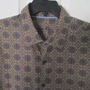 Tasso Elba Mens L/S Brown Cotton Fancy Casual Shirt - Size 18.5/34 or XXL - Picture 1 of 3