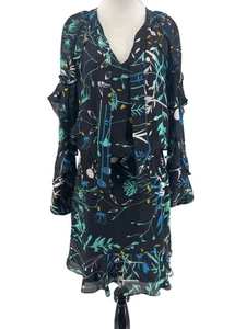Parker Women's Silk Blend Black Floral Long Sleeve Joelle Dress Size Medium - Picture 1 of 5