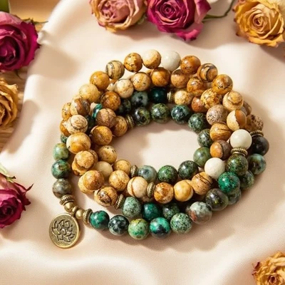 Pulsera turquesa africana natural con cuentas hecha a mano curación mujeres hombres regalo Foto 1 de 4