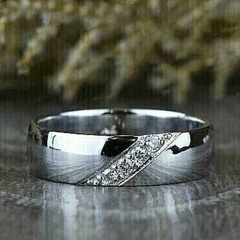 Bague alliance homme diamant taille ronde 2 carats plaqué or blanc 14 carats - Photo 1/4